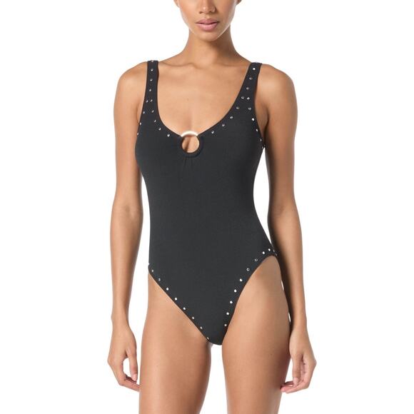 MICHAEL Michael Kors Women's Scoop-Neck One-Piece Swimsuit, Black, Size 8 0308 - Picture 1 of 2